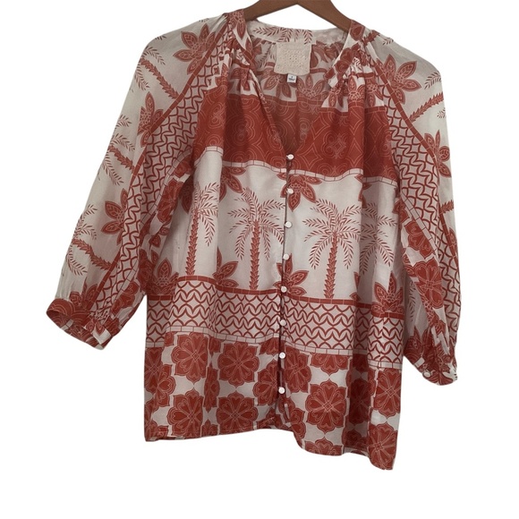 Johnny Was Jade Blouse Sz S Orange Silk Rhonda Comfort Boho Resort Palms Artsy - Picture 1 of 8